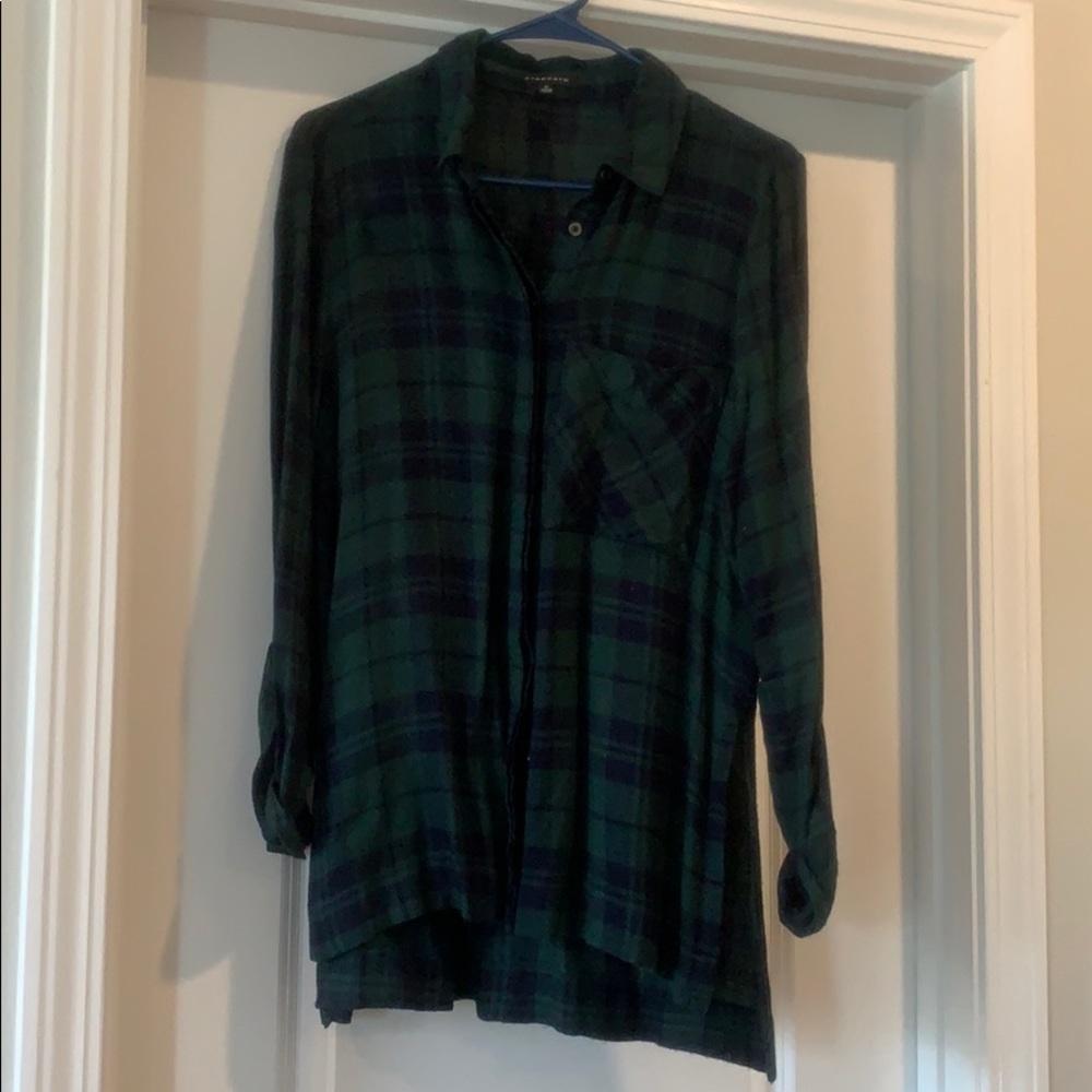 Green and Navy Blue Plaid Button Down